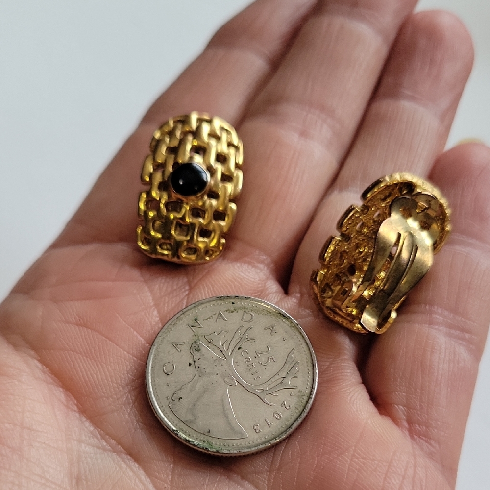 Elegant Gold Clip-On Earrings with Black Accent